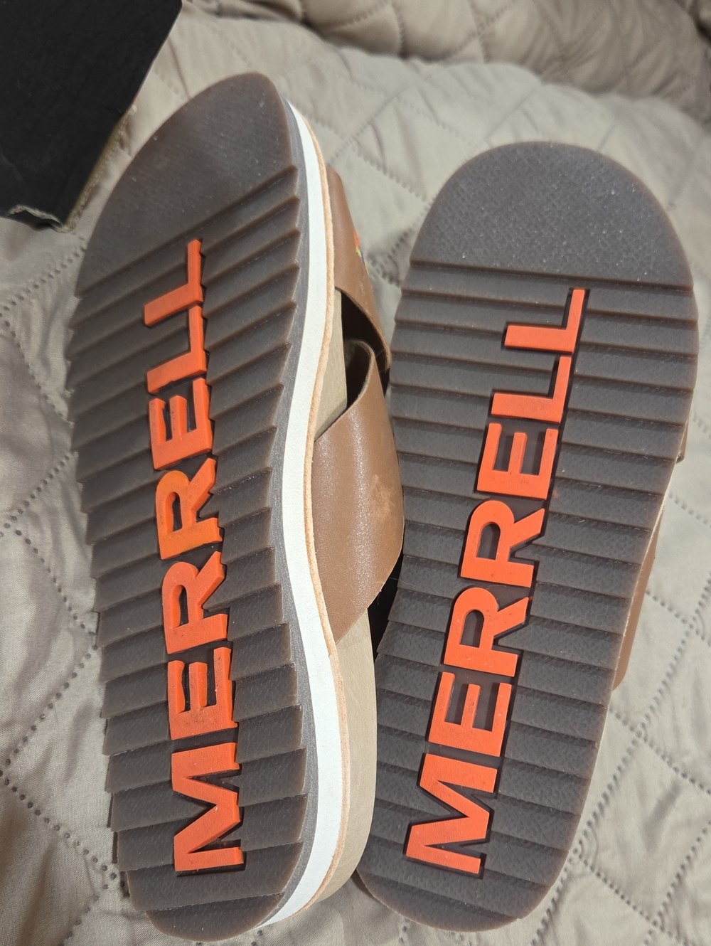 Merrell Women's Brown Slide Sandals with Orange and Green Embroidery - Picture 5 of 9